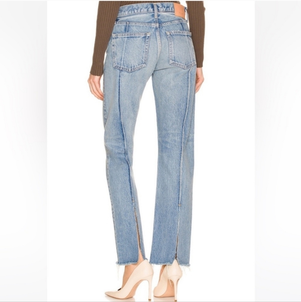 Moussy Vintage MV Siena Straight in Blue denim with slit on the back